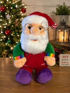 Vtg 90’s Sugar Plum Junction Santa Plush Rainbow Cuffs Purple Feet 19.5” Large